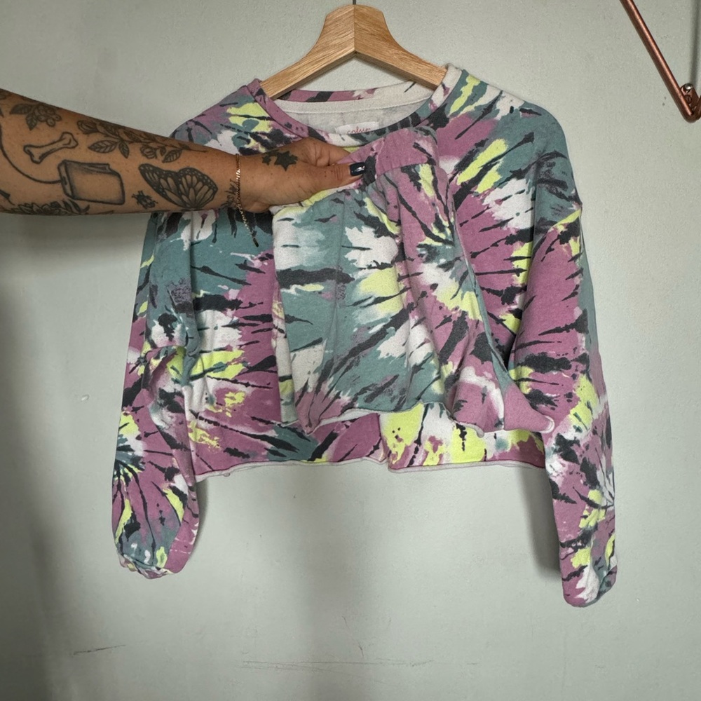 Colsie Two Piece Tie Dye Sweat Set With Long Sleeve Cropped Top